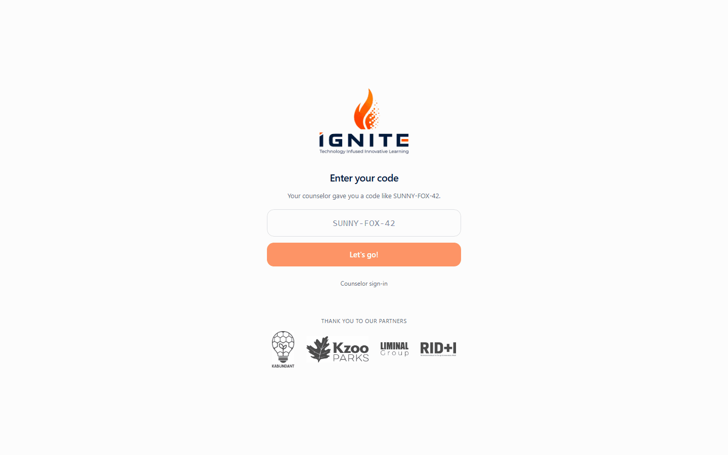 IGNITE AI Platform screenshot: Sign In