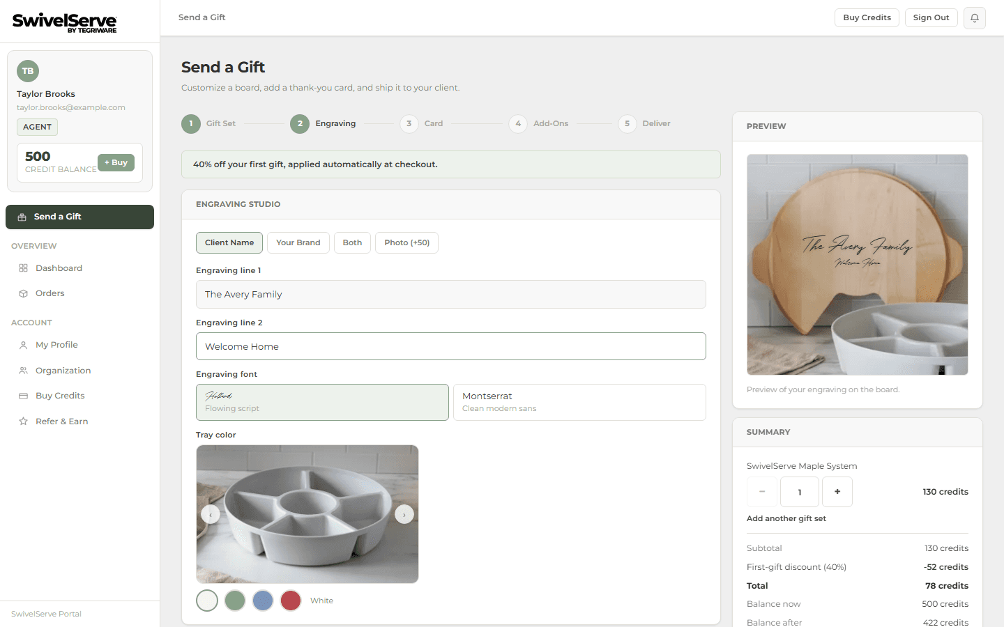 SwivelServe screenshot: Engraving Preview