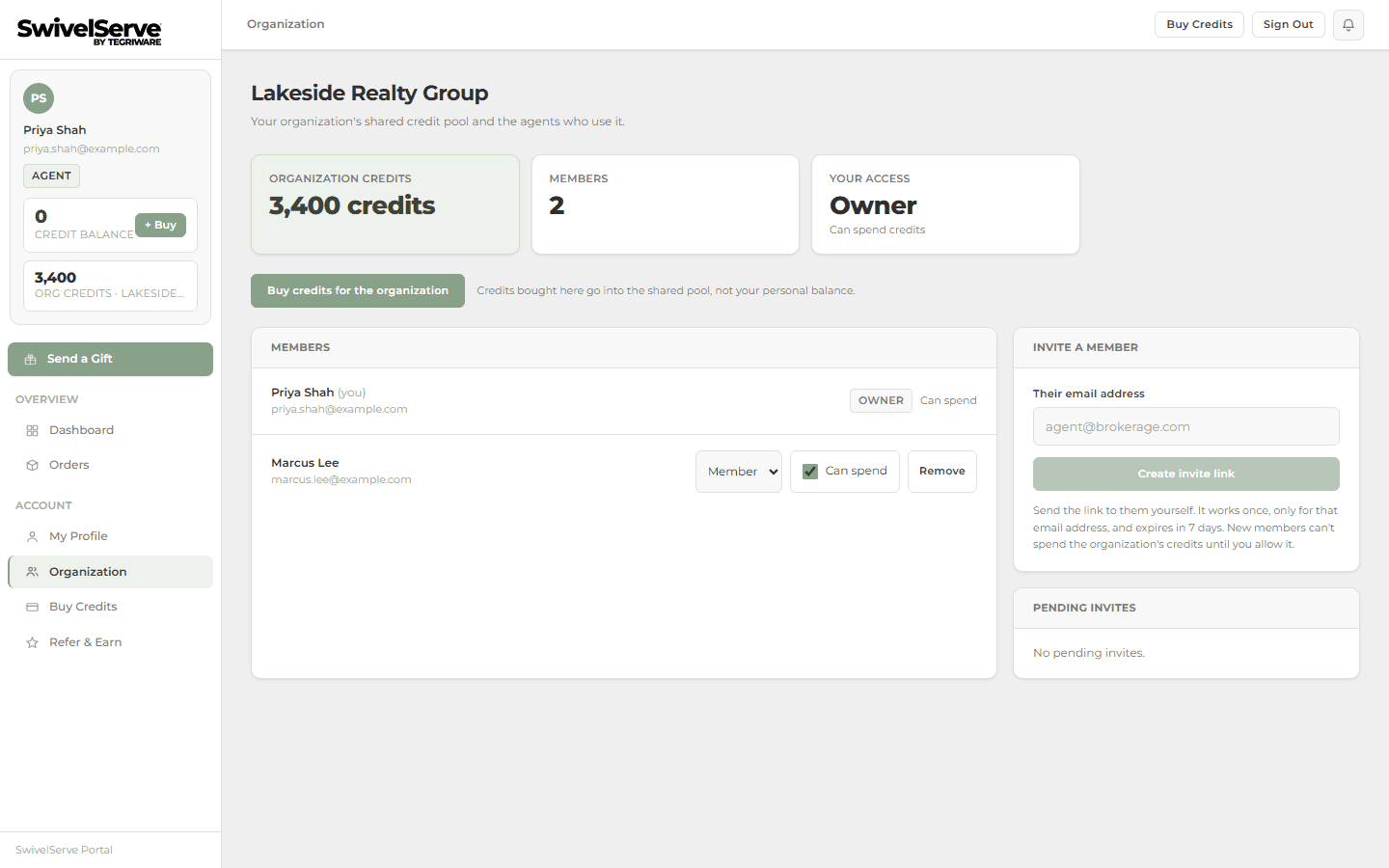 SwivelServe screenshot: Organization